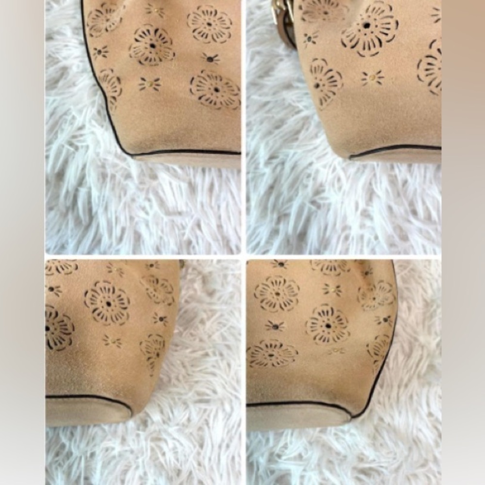 Coach Suede Bucket Bag 18 with Cut Out Tea Rose EUC - Picture 4 of 8